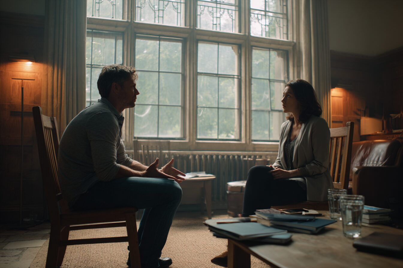 A client in session weighing the accumulating cost of compulsive sexual behavior, signaling when to seek treatment.
