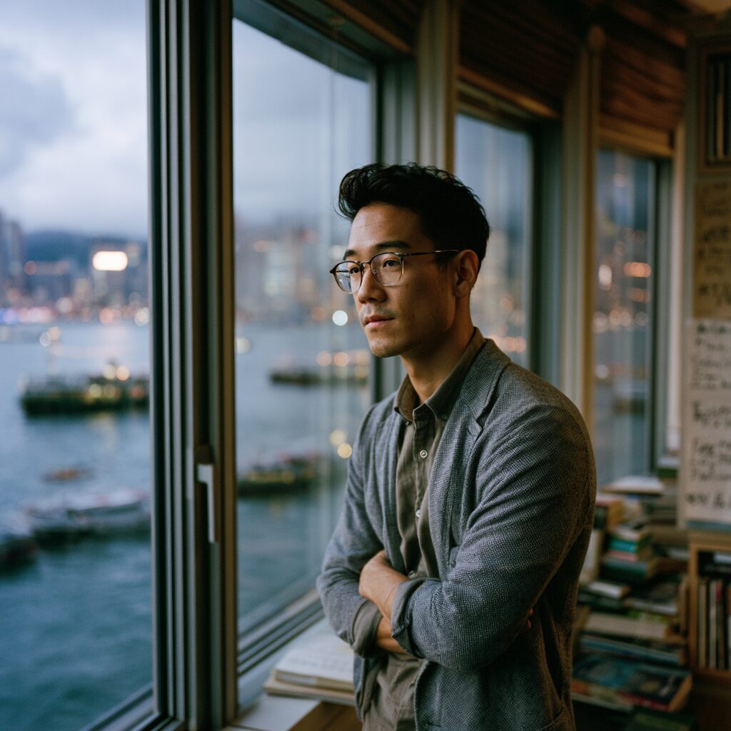 Therapist taking a quiet restorative pause between sessions in Hong Kong.